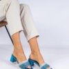 marka niezdefiniowana Blue elegant mules with a heel and rhinestones Maritto