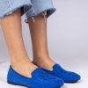 marka niezdefiniowana Blue women's faux-suede ballet flats with embroidery Ronna
