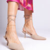 marka niezdefiniowana Brown fabric pumps on a heel with an open heel Palman