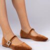 marka niezdefiniowana Brown velvet women's ballet flats with buckle Kvitta
