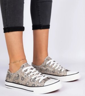 marka niezdefiniowana Brown women's canvas sneakers in Aztec style Kalusa