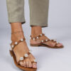 marka niezdefiniowana Brown women's sandals decorated with pearls Sarino