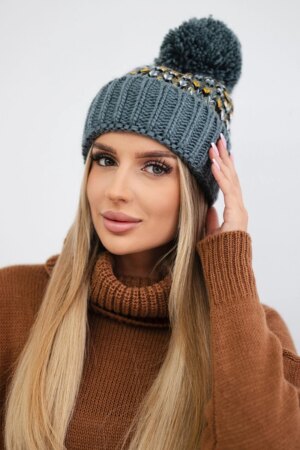 marka niezdefiniowana Cap with a pompom Ellen K325 dark grey+yellow