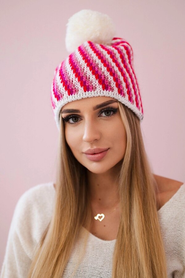 marka niezdefiniowana Cap with a pompom Hanna K328 white+fuchsia
