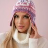 marka niezdefiniowana Cap with a pompom Rosa K368 purple+white+dark pink