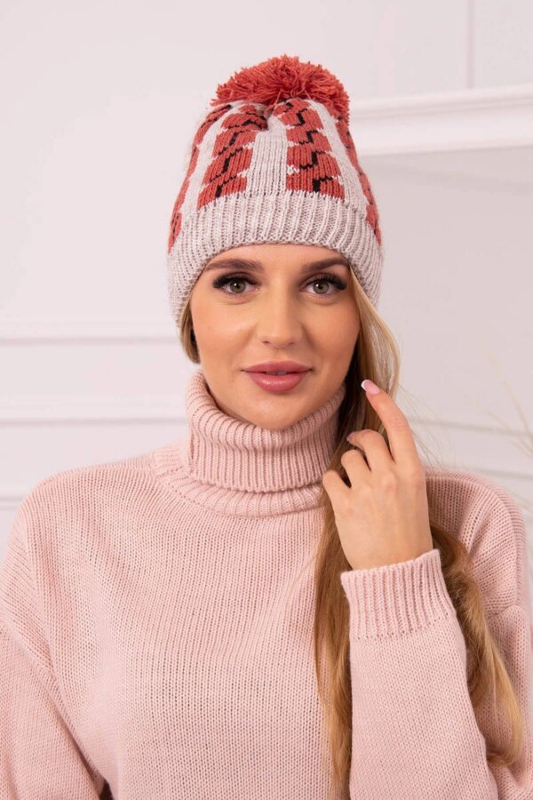 marka niezdefiniowana Cap with a pompom Rozalia K323 red+beige