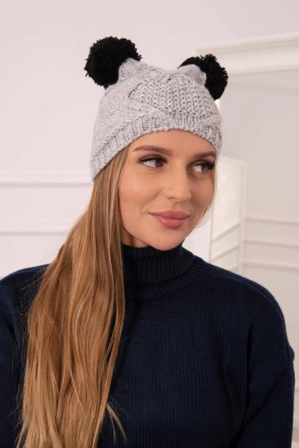 marka niezdefiniowana Cap with fleece 2 pompoms K291 gray