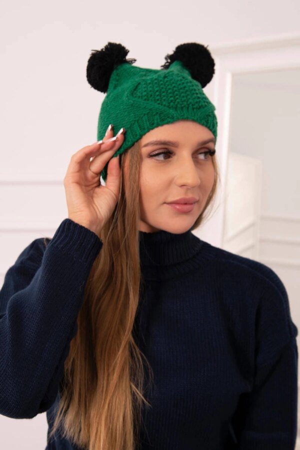 marka niezdefiniowana Cap with fleece 2 pompoms K291 green