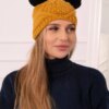 marka niezdefiniowana Cap with fleece 2 pompoms K291 mustard