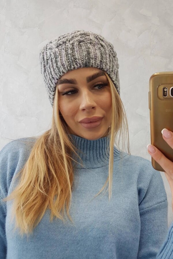 marka niezdefiniowana Cap with fleece Adela K282 light gray + purple