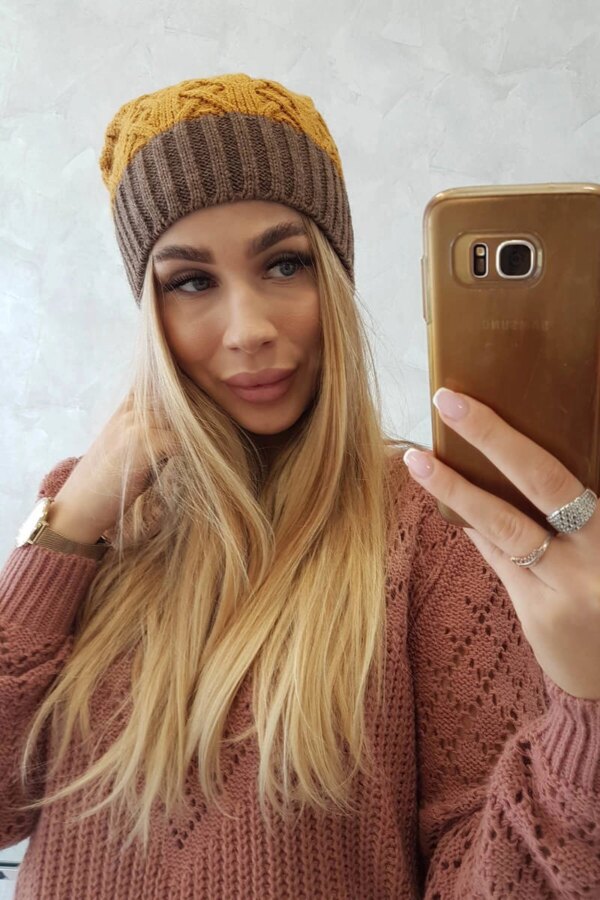 marka niezdefiniowana Cap with fleece Bibiana K264 mocca + mustard