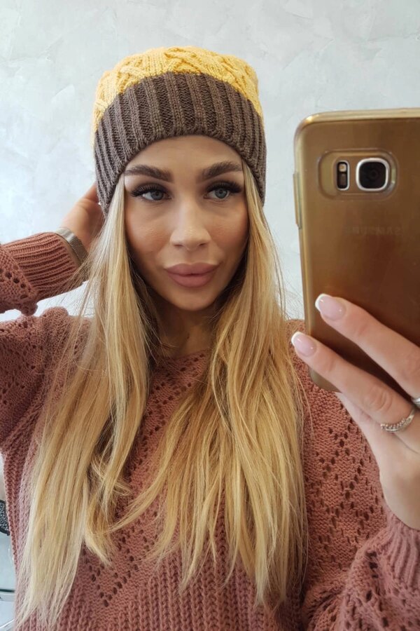 marka niezdefiniowana Cap with fleece Bibiana K264 mocca + yellow