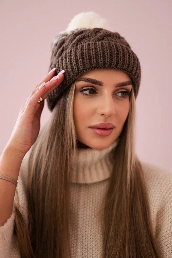 marka niezdefiniowana Cap with fleece Ilona K218 cappuccino+ecru