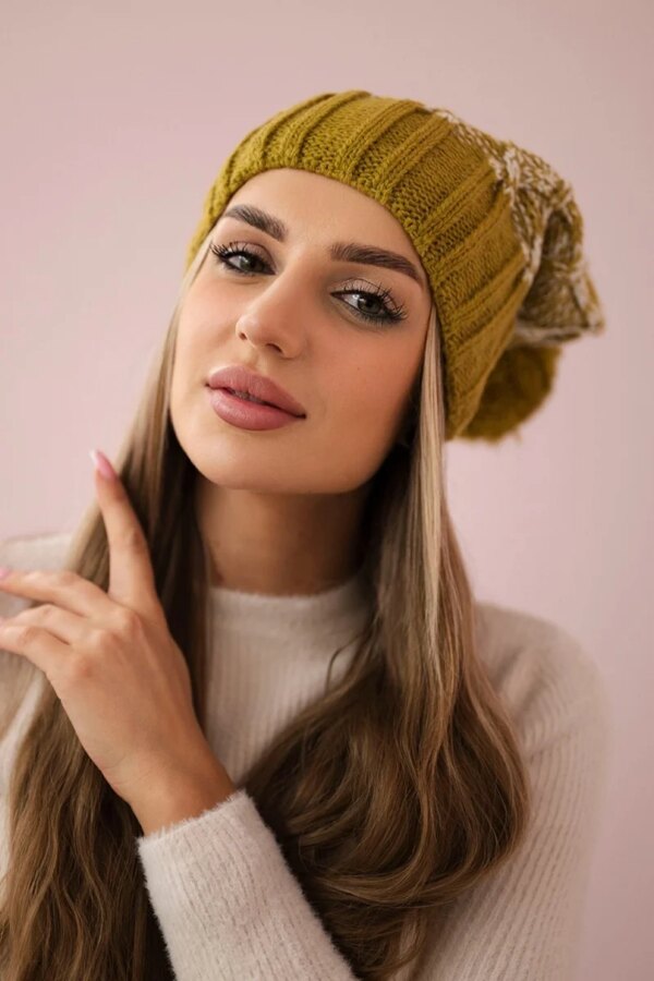 marka niezdefiniowana Cap with fleece Milano K203 ecru melange+kiwi