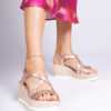 marka niezdefiniowana Champagne wedge sandals with zircons Meruni