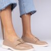 marka niezdefiniowana Dark beige women's moccasins with elegant decoration Viletta