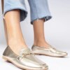 marka niezdefiniowana Gold elegant moccasins with gold decoration and rhinestones Kalisa