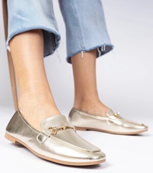 marka niezdefiniowana Gold elegant moccasins with gold decoration and rhinestones Kalisa