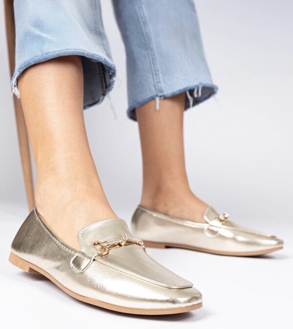 marka niezdefiniowana Gold elegant moccasins with gold decoration and rhinestones Kalisa