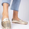 marka niezdefiniowana Gold elegant moccasins with rhinestones Banzao