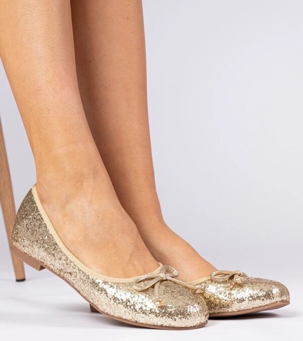 marka niezdefiniowana Gold glitter ballet flats with bow Vellas
