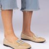 marka niezdefiniowana Gold glitter moccasins with rhinestones Sawelia