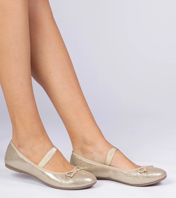 marka niezdefiniowana Gold women's ballet flats with bow on elastic Lerona