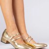 marka niezdefiniowana Gold women's block-heeled pumps with buckles Demara