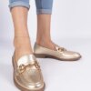 marka niezdefiniowana Gold women's loafers with a golden decoration Selanos