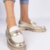 marka niezdefiniowana Gold women's loafers with a white insert Sugetti