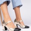 marka niezdefiniowana Gold women's pumps with a black toe Radora
