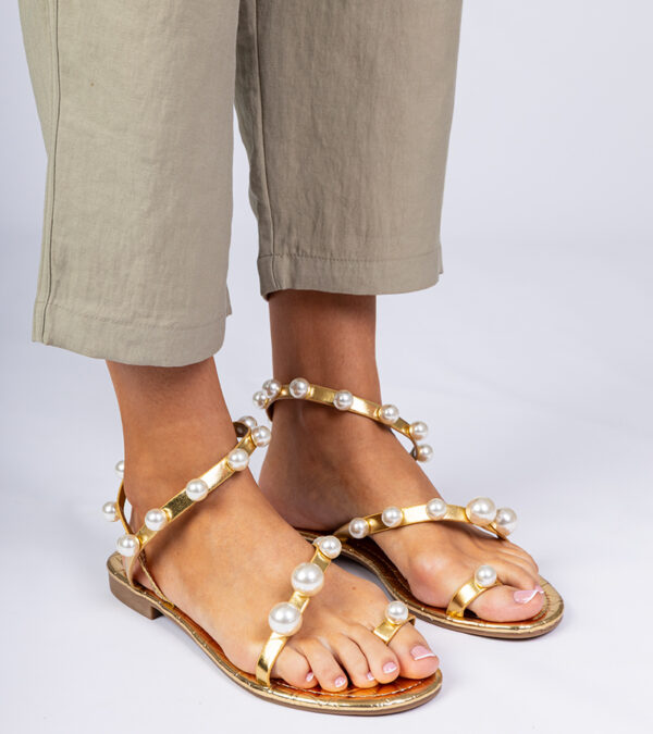 marka niezdefiniowana Gold women's sandals decorated with pearls Sarino