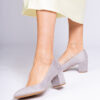 marka niezdefiniowana Gray block heel pumps made of eco-suede Telis