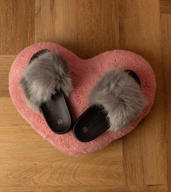 marka niezdefiniowana Gray children's fur slides Malinka