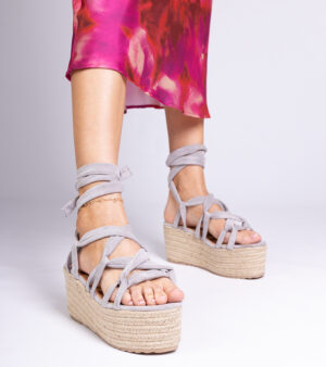 marka niezdefiniowana Gray espadrille sandals on a high platform Narita