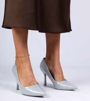 marka niezdefiniowana Gray patent heeled pumps Satium
