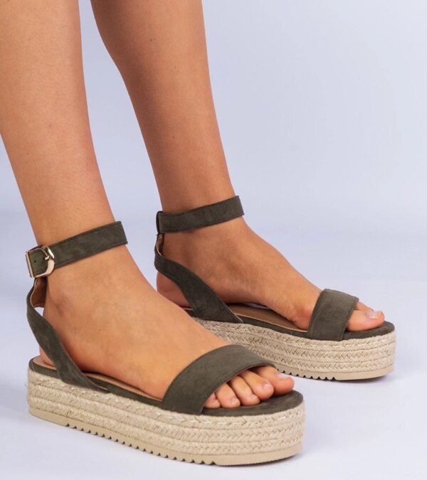 marka niezdefiniowana Green espadrille sandals on a platform Kalesio