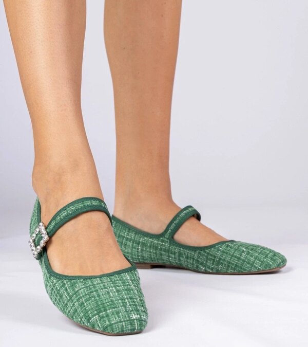 marka niezdefiniowana Green women's ballet flats with buckle and crystals Piona
