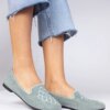 marka niezdefiniowana Green women's faux-suede ballet flats with embroidery Ronna