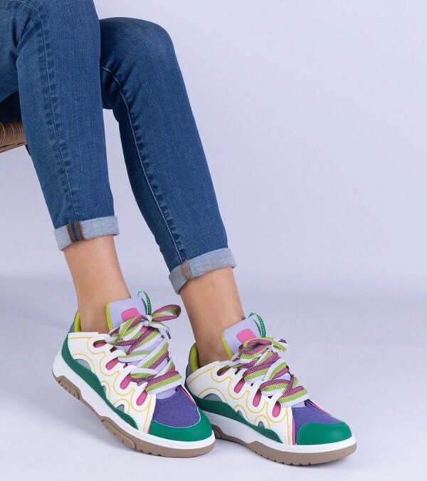 marka niezdefiniowana Green women's sneakers with decorative laces Grejs
