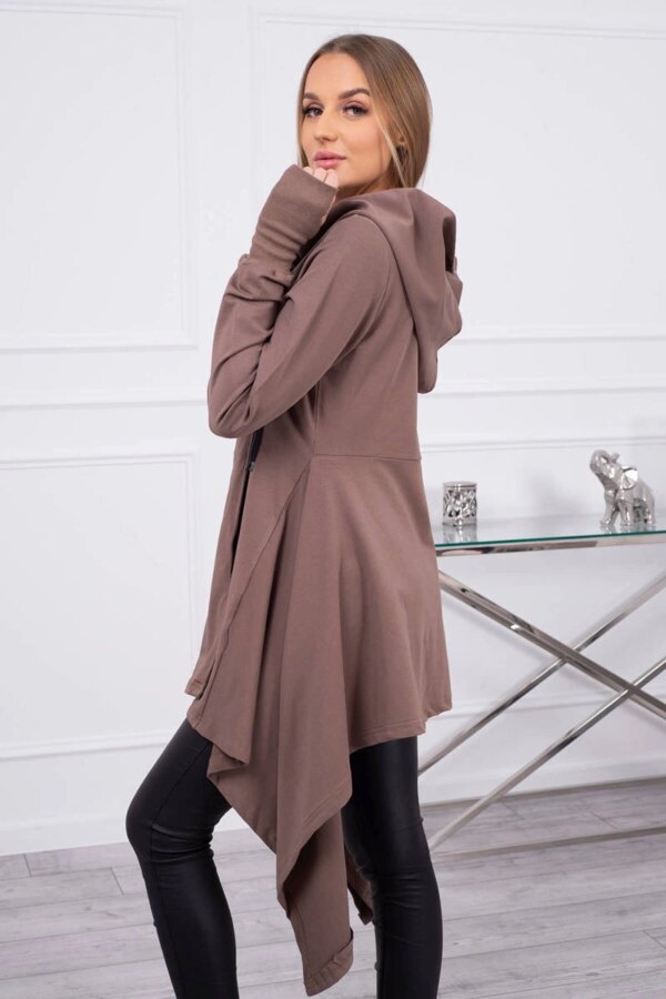 marka niezdefiniowana Hooded sweatshirt with side zip mocca