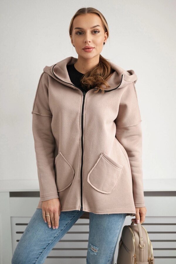 marka niezdefiniowana Insulated sweatshirt with longer back and pockets dark beige