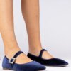 marka niezdefiniowana Navy velvet women's ballet flats with buckle Kvitta