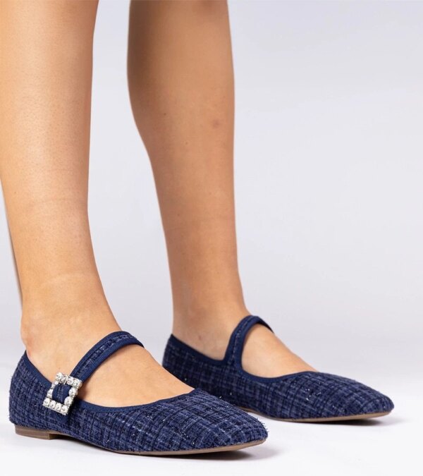 marka niezdefiniowana Navy women's ballet flats with buckle and crystals Piona