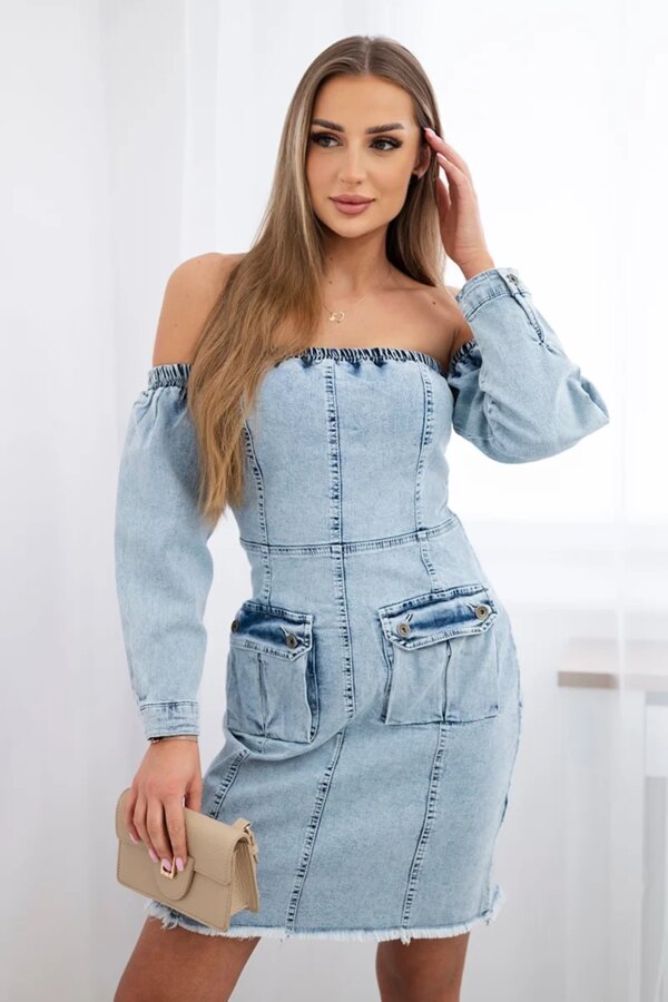 marka niezdefiniowana Off-the-shoulder stretch denim dress S/M-L/XL