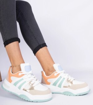 marka niezdefiniowana Orange women's sneakers with bulky laces Bartella