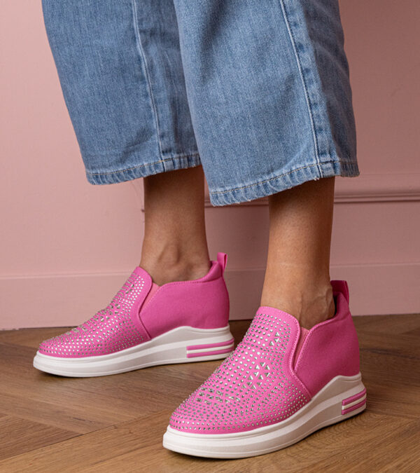 marka niezdefiniowana Pink women's sneakers with rhinestones on a hidden wedge Jeremi