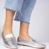 marka niezdefiniowana Silver elegant moccasins with gold decoration and rhinestones Kalisa