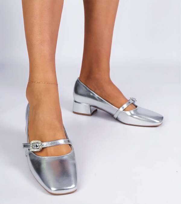 marka niezdefiniowana Silver elegant pumps decorated with rhinestones Elifat