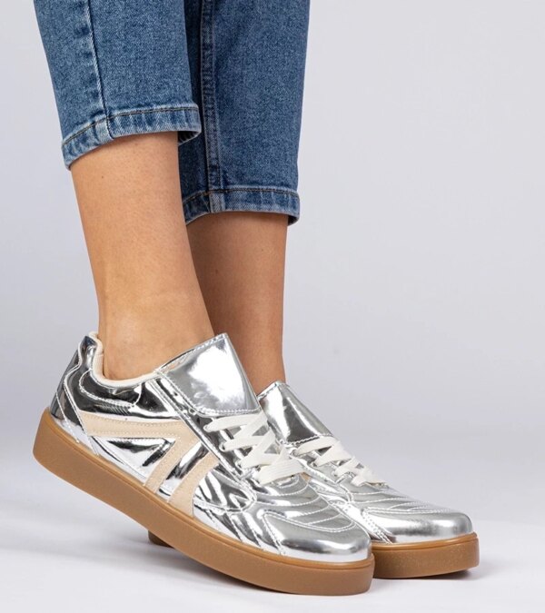marka niezdefiniowana Silver patent women's sneakers Keyla